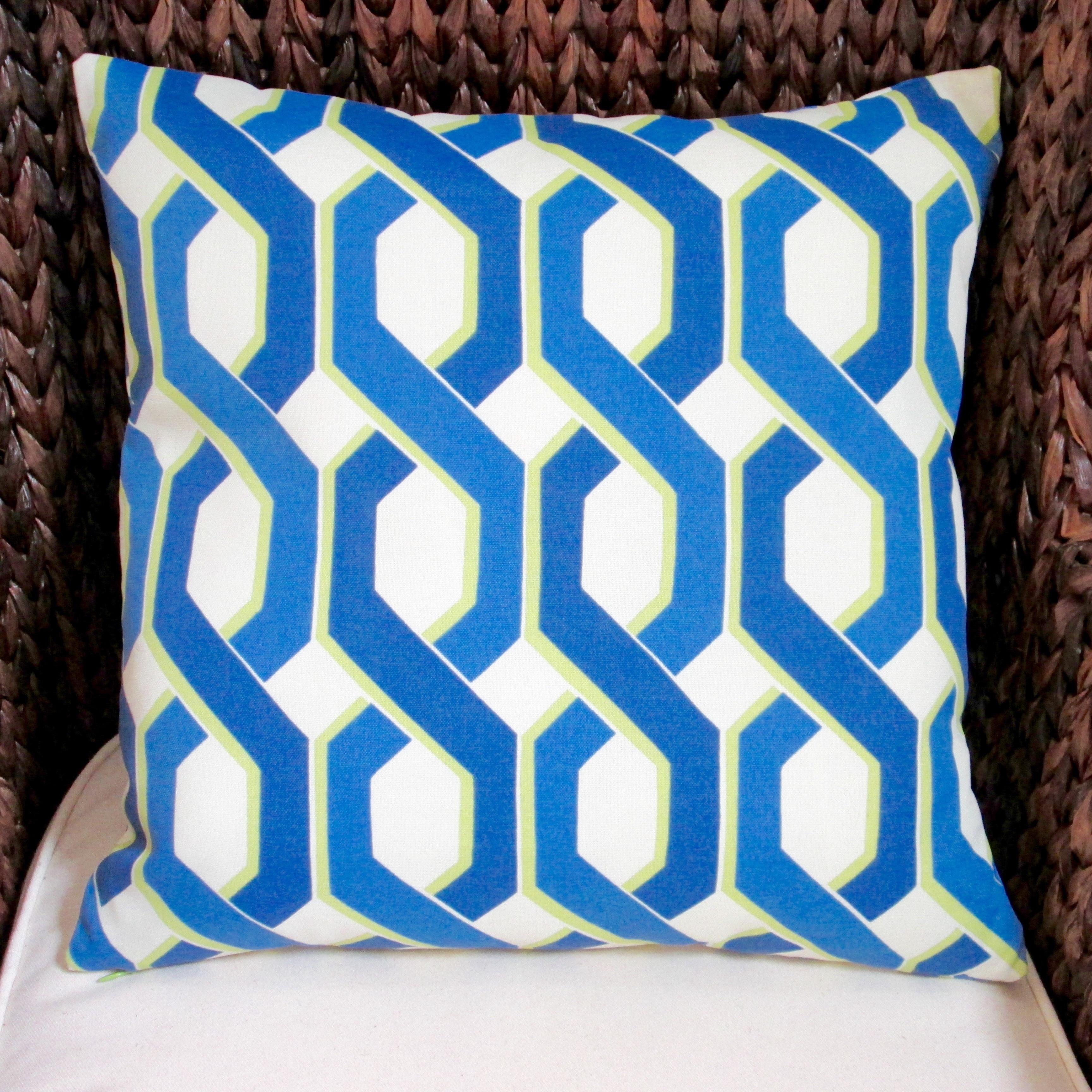 Set of 2 Blue & Ivory Corded Indoor & Outdoor Square Pillows, 18-Inch