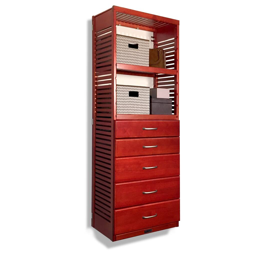 John Louis Home 16in. deep Solid Wood Deluxe 5 Drawer Storage Tower Red Mahogany