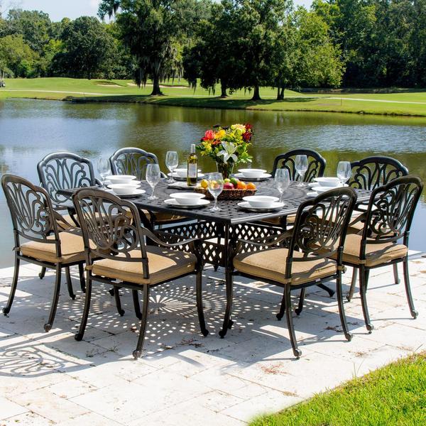 Rosedown 8-Person Cast Aluminum Patio Dining Set with Cast ...