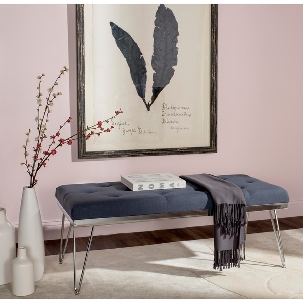 Safavieh Marcella Navy/ Chrome Bench - 46.8" x 19.3" x 18"