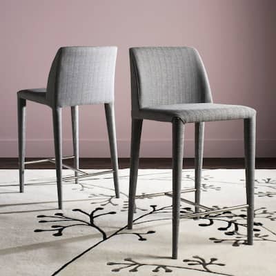 SAFAVIEH Mid-Century 26-inch Garretson Grey Linen Counter Stool (Set of 2) - 22.6" x 17.4" x 36.2"