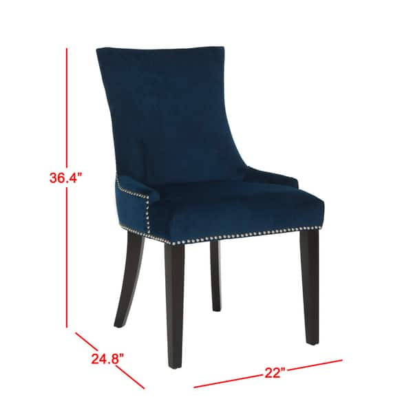 dimension image slide 1 of 3, SAFAVIEH Dining Lester Navy Dining Chairs (Set of 2) - 22" x 24.8" x 36.4"