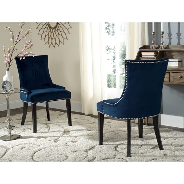 slide 2 of 10, SAFAVIEH Dining Lester Navy Dining Chairs (Set of 2) - 22" x 24.8" x 36.4"