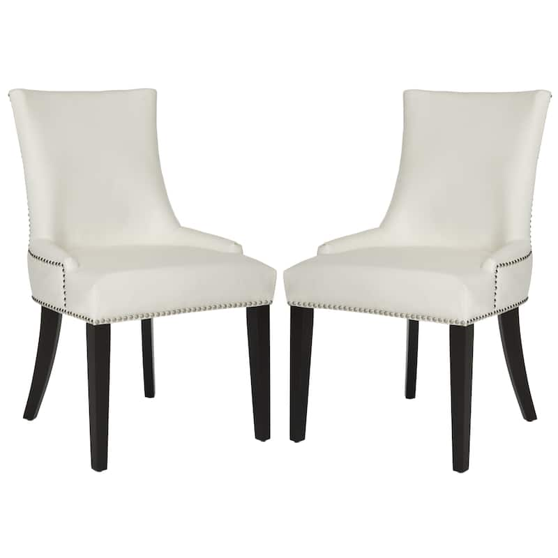 SAFAVIEH Dining Lester White Leather Dining Chairs (Set of 2) - 22" x 24.8" x 36.4"