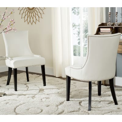 SAFAVIEH Dining Lester White Leather Dining Chairs (Set of 2) - 22" x 24.8" x 36.4"