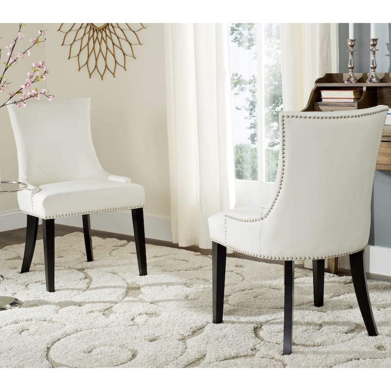 SAFAVIEH Dining Lester White Leather Dining Chairs (Set of 2) - 22" x 24.8" x 36.4"