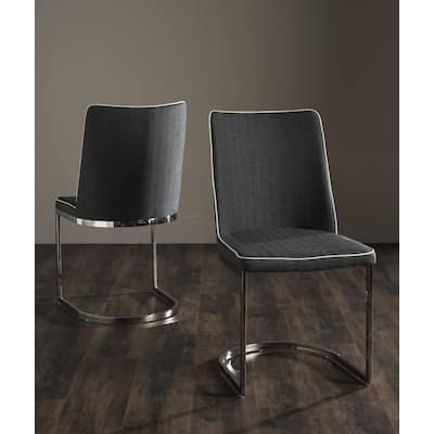 SAFAVIEH Dining Mid-Century Modern Parkston Dark Grey/ White Dining Chairs (Set of 2) - 18.5" x 22.3" x 33.5"