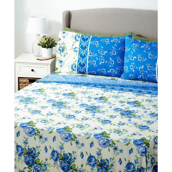 6-piece 1000 Series of Glory Home Design bedding Blue on White ...  6-piece 1000 Series of Glory Home Design bedding Blue on White Floral