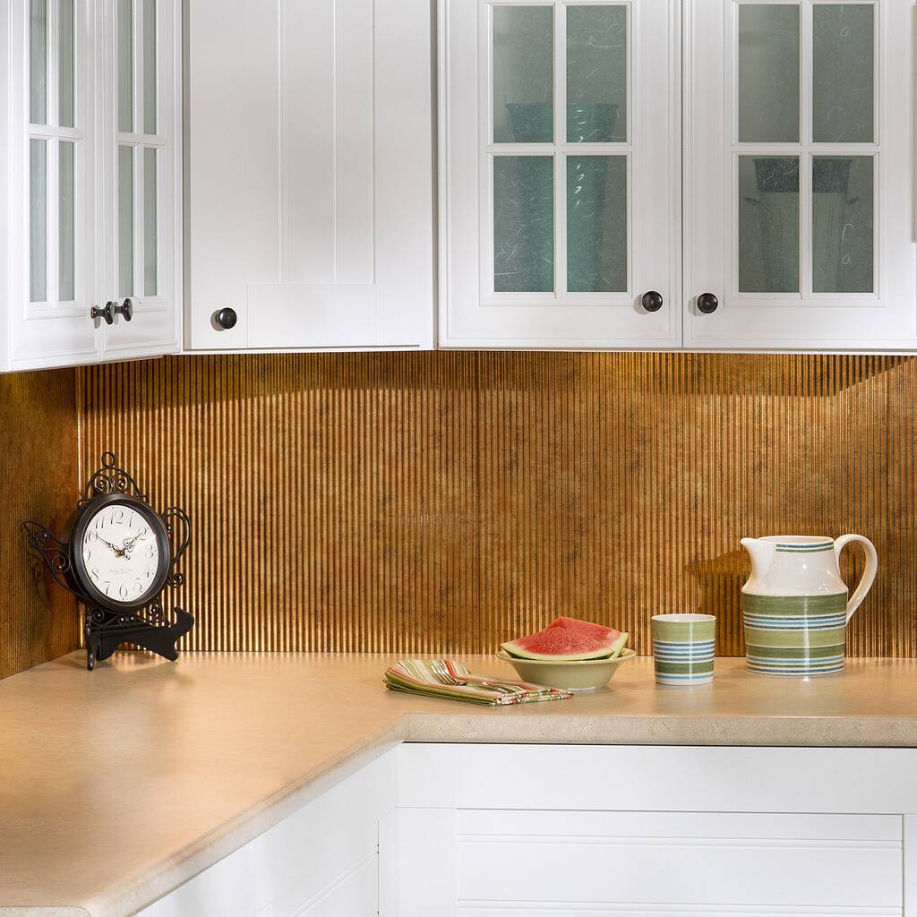Fasade Rib Muted Gold 18x24 Backsplash Panel - Overstock - 10354619