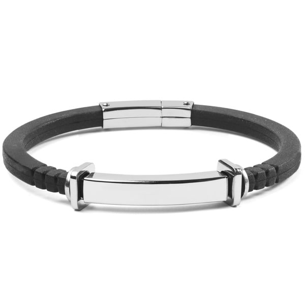 Shop Men's Black Rubber Stainless Steel ID Bracelet - Free Shipping On ...