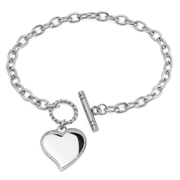 Womens Stainless Steel Silver Charm Love Heart Bracelet Necklace Jewelry Set