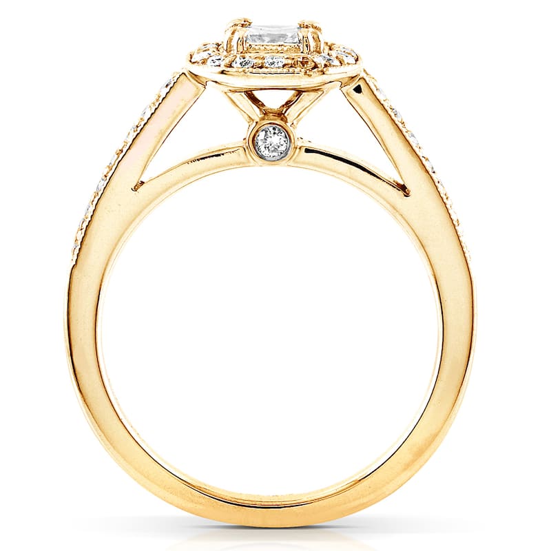 Kobelli 0.5 Carats Natural Diamond 14k Solid Yellow Gold Princess Halo Milgrain Pavé Engagement Ring