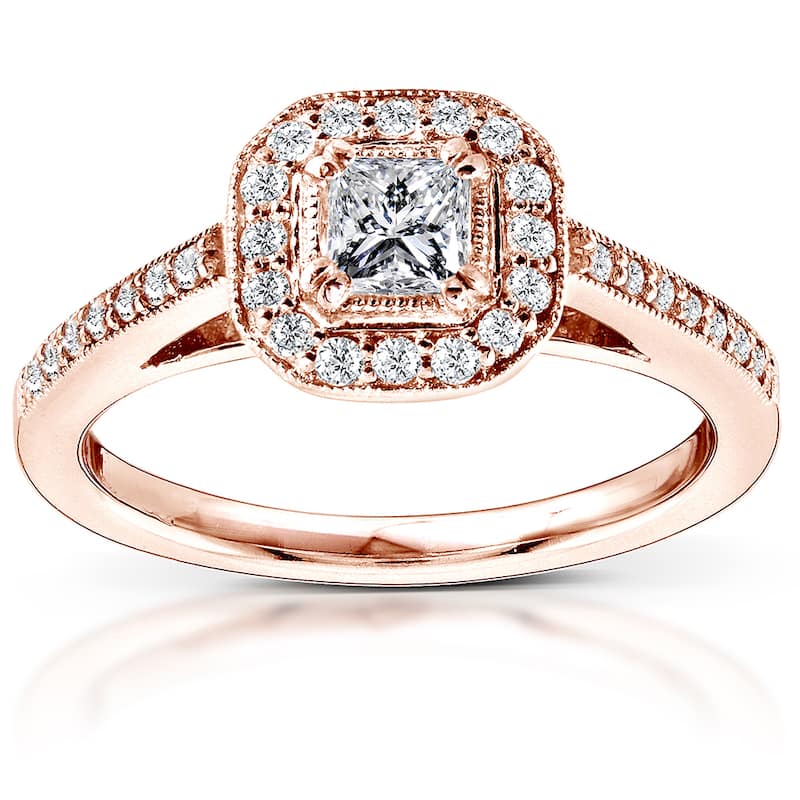 Annello by Kobelli 14k Rose Gold 1/2ct TDW Diamond Halo Engagement Ring - 4