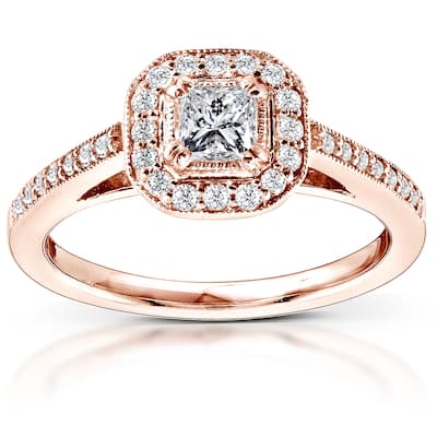 Annello by Kobelli 14k Rose Gold 1/2ct TDW Diamond Halo Engagement Ring