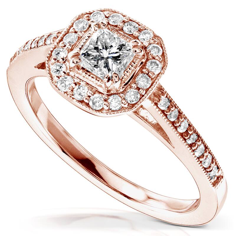 Annello by Kobelli 14k Rose Gold 1/2ct TDW Diamond Halo Engagement Ring