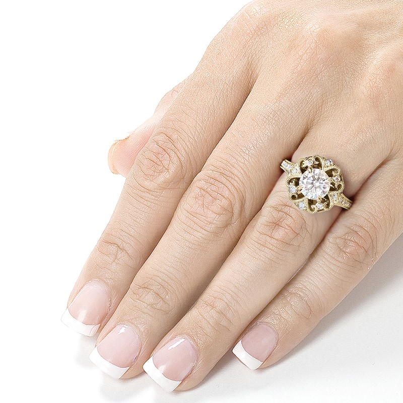 Annello by Kobelli 14k Yellow Gold 1 1/5ct TGW Moissanite and Diamond Floral Vintage Engagement Ring