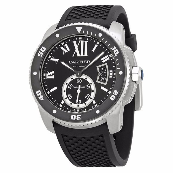 Cartier Men's W7100056 'Calibre' Automatic Black Rubber Watch - Free ...