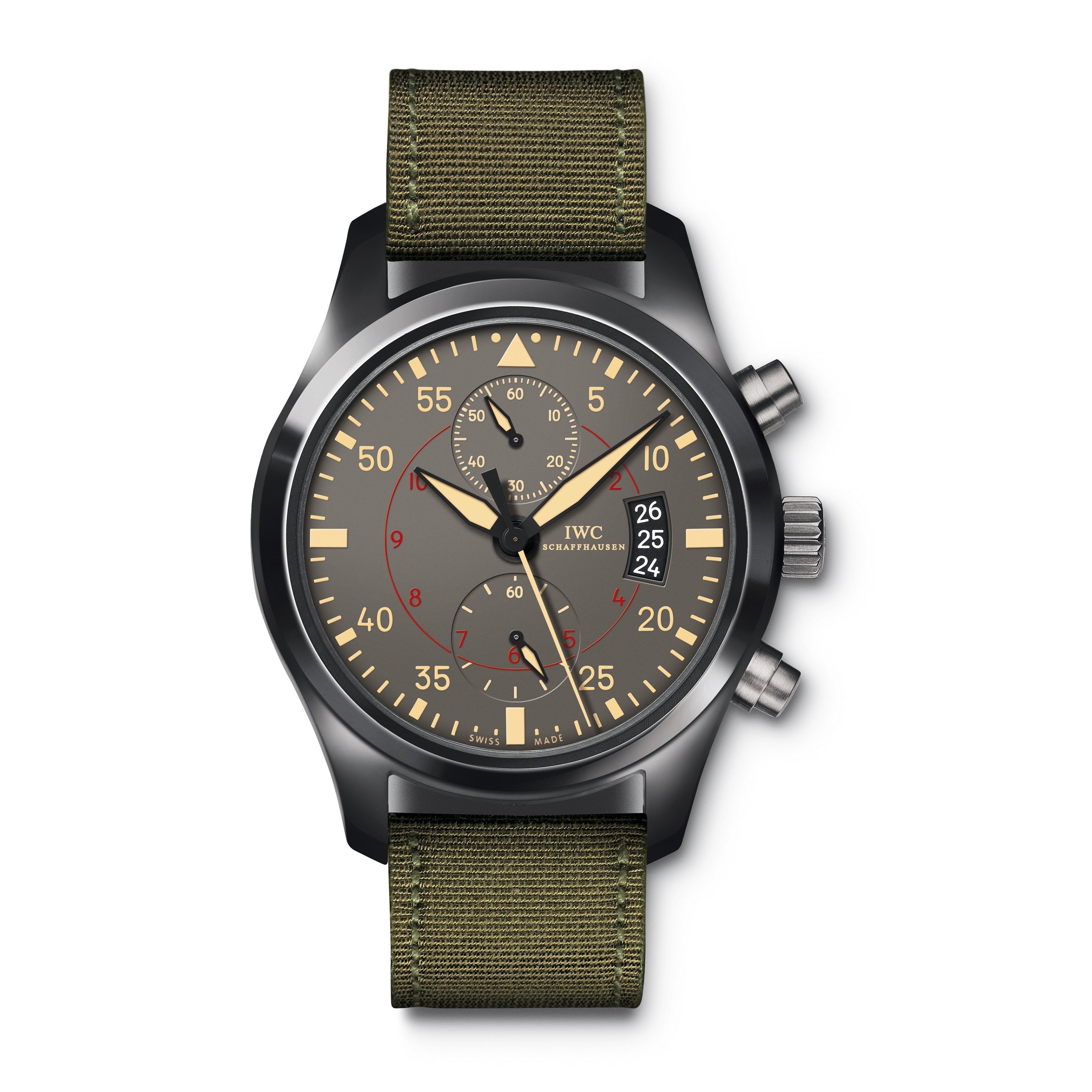 IWC Mens IW388002 Pilot Chronograph Automatic Green Canvas Watch