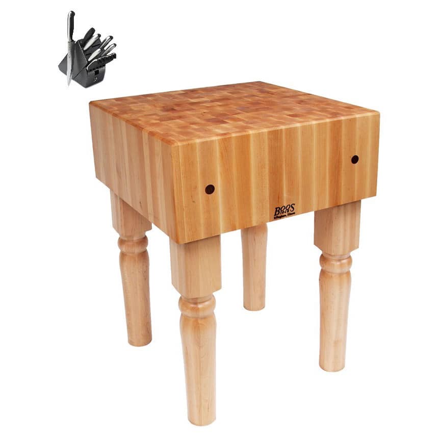 John Boos Butcher Block 24 x 18 Table with Casters and Henckels 13-piece Knife Block Set