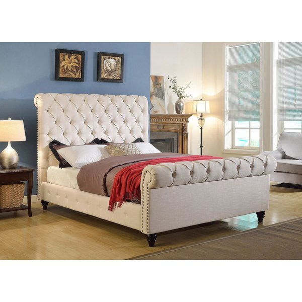 ABBYSON LIVING Mulberry Ivory Linen Sleigh Upholstered Bed Overstock
