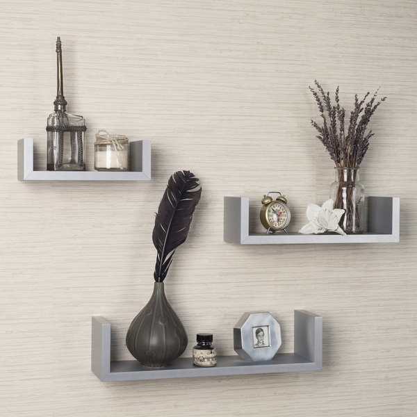 Shop Laminated Silver Gray Floating "U" Shelves (Set of 3 ...