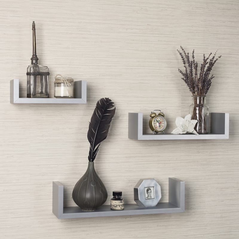 Laminated Silver Gray Floating "U" Shelves (Set of 3)