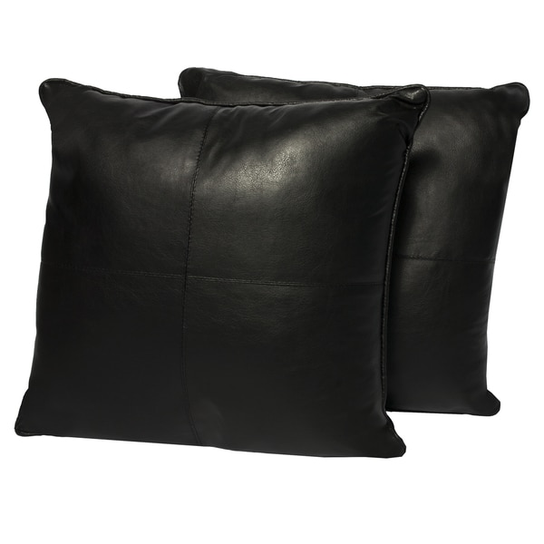 Black Four-panel Faux Leather 16-inch Accent Pillow (Set of 2) - Free ...