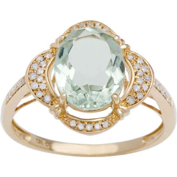 Viducci 10k Gold Green Amethyst and 1/3ct TDW Diamond Halo Ring (G-H, I1-I2)