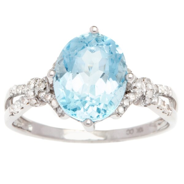 Viducci 10k Gold Blue Topaz and 1/5ct TDW Diamond Ring (G-H, I1-I2)