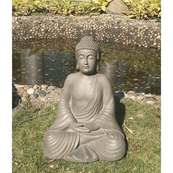 TERESAS COLLECTIONS Garden Buddha Statue with Solar Lights Meditating Buddha Serene Decorative Sitting Sculpture with Lotus for Table Desk Outdoor Patio Yard and Zen Decorations 12.6 Inch