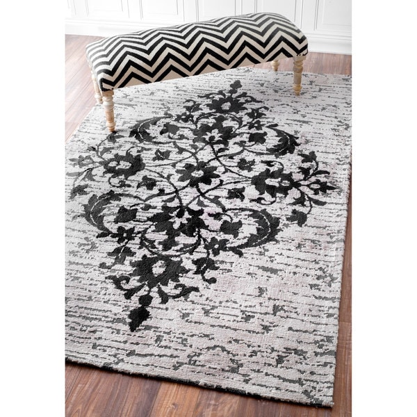 nuLOOM Modern Vintage Floral Medallion Grey Rug (9 x 12)