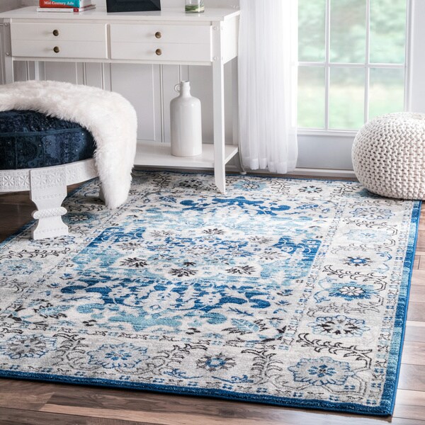 nuLOOM Traditional Persian Fancy Aqua Rug (5'3 x 7'9) - 5' x 7' 5