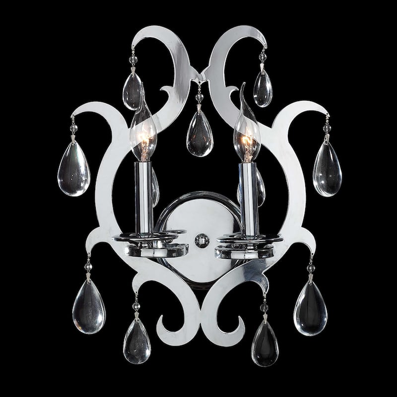 Art Deco 2-light 13 In. Damask Scroll Chrome Finish Crystal Glam Wall 