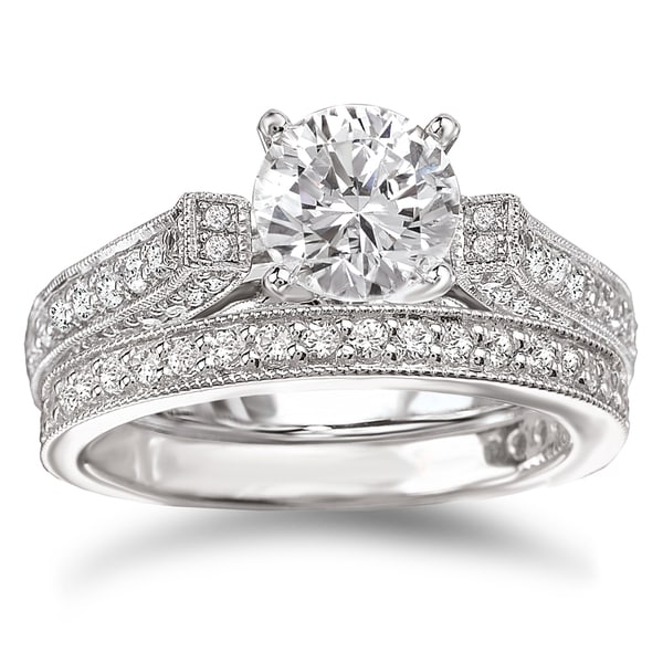 Avanti Rhodium Plated Sterling Silver Cubic Zirconia Round Vintage Avanti Rhodium Plated Sterling Silver Cubic Zirconia Round Vintage Style Bridal Ring Set