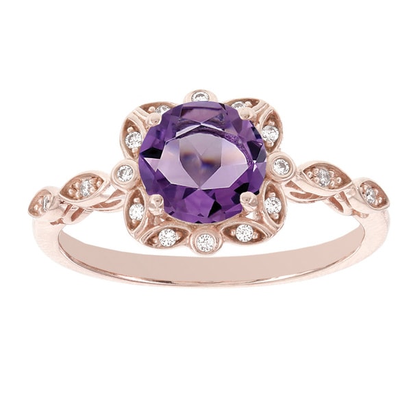 Viducci 10k Gold Amethyst and 1/3ct TDW Diamond Halo Ring (G H, I1 I2)