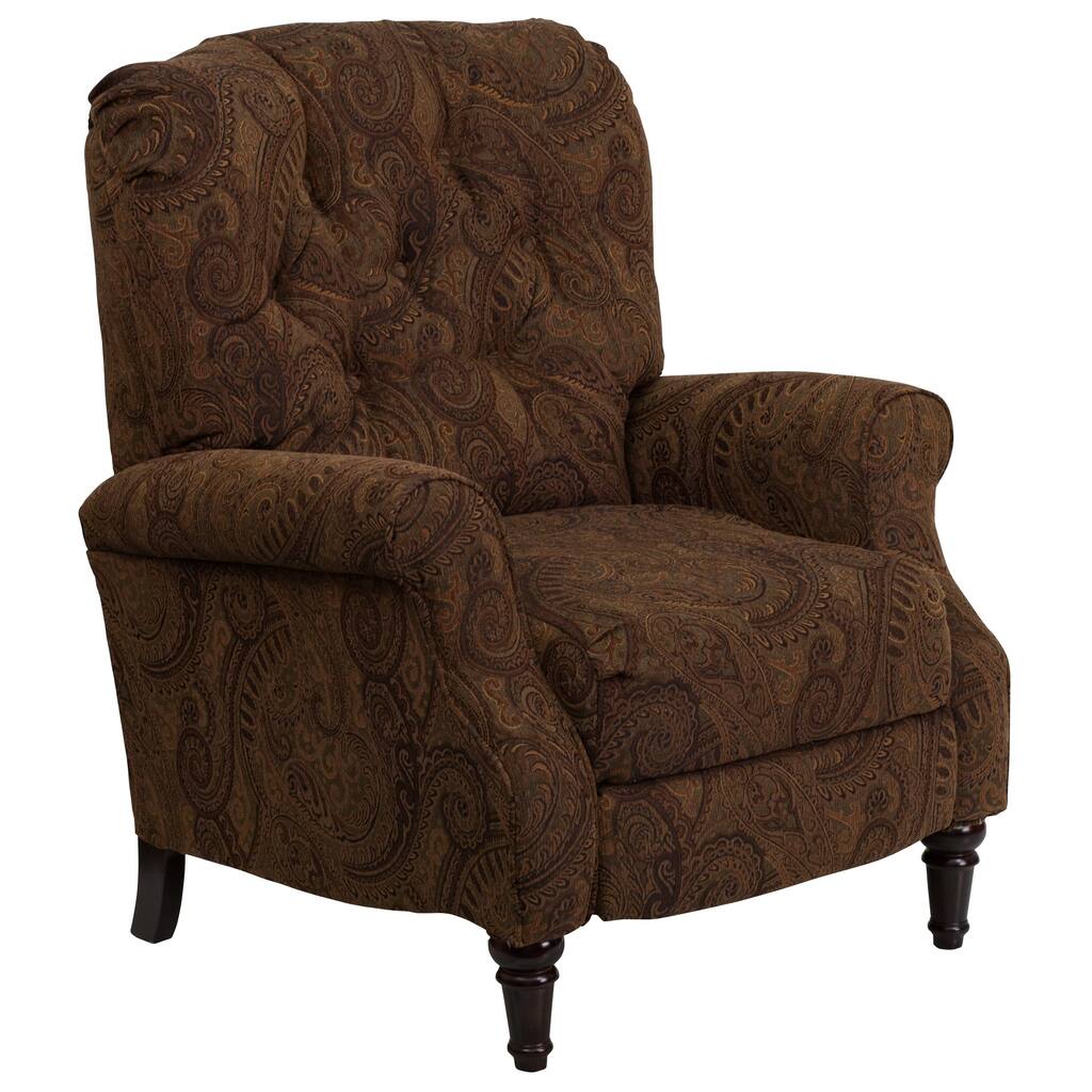 Traditional Tufted Tobacco Brown Paisley Upholstered Hi-leg Recliner