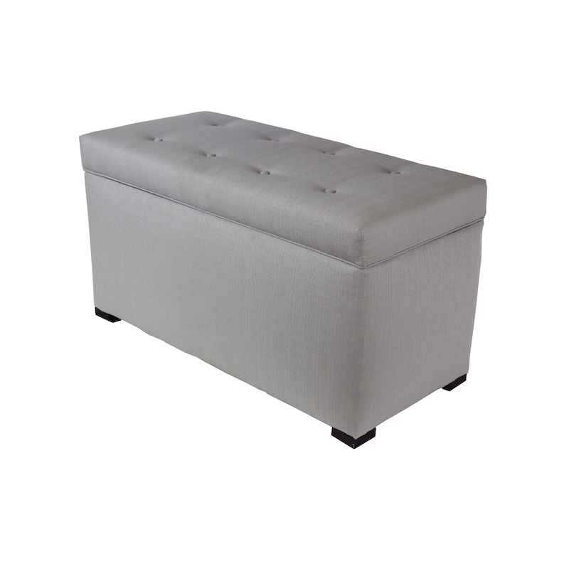 Angela 8 Button Tufted Beige Storage Trunk - Bench - Silver