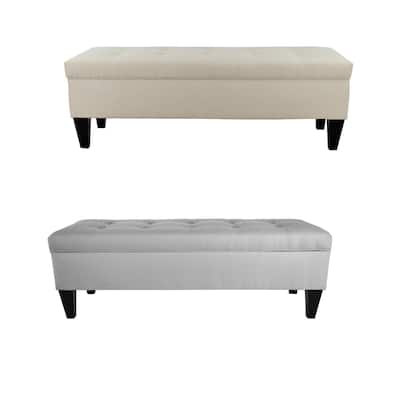 Sachi 10-Button Tufted Upholstered Long Storage Bench ottoman