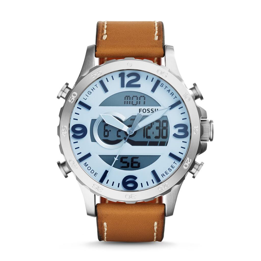 Fossil Men's Nate Analog-Digital Multi-Function Brown Leather Watch JR1492
