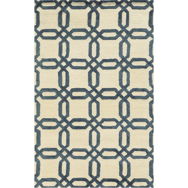 Hand tufted Trellis Wool Ivory/ Blue/ Brown Rug (3 x 5)   17467915