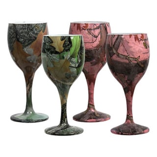 Rivers Edge Products 4 Pack Camo Wine Glasses 2 Green /2 Pink