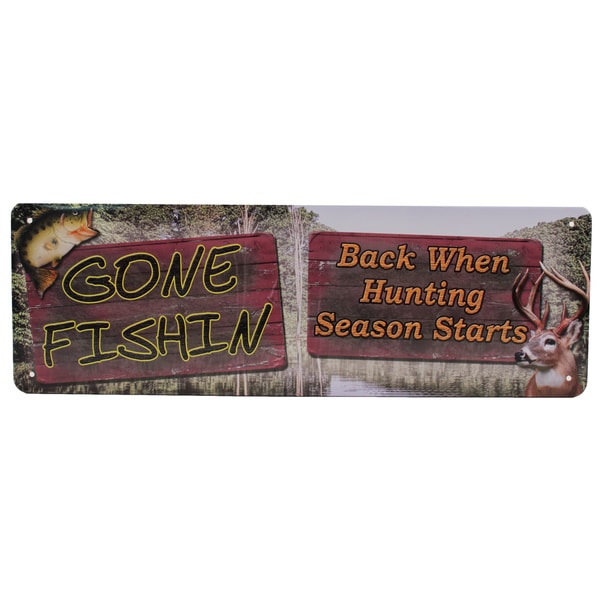 Rivers Edge Products 10.5-inch x 3.5-inch Tin Sign Gone Fishin