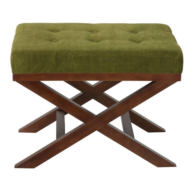 Kayla Traditional Earth Green Corduroy Bench Ottoman