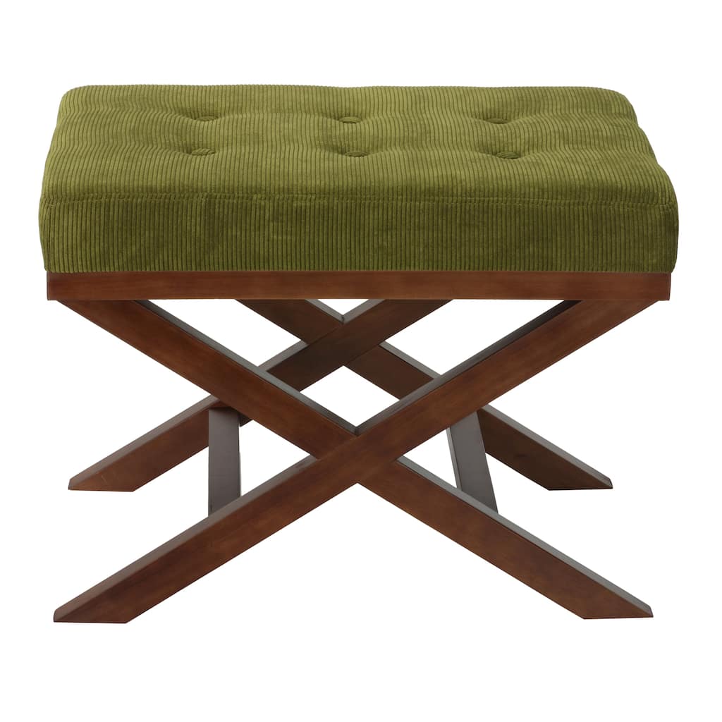 Kayla Traditional Earth Green Corduroy Bench Ottoman