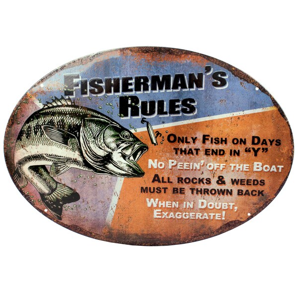 Rivers Edge Products 12-inch x 17-inch Tin Sign Fisherman's Rules
