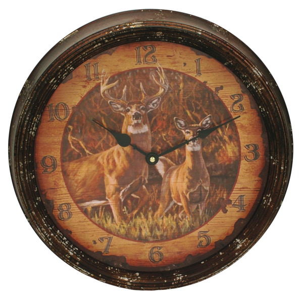 Rivers Edge Products Metal Clock 15-inch Buck and Doe