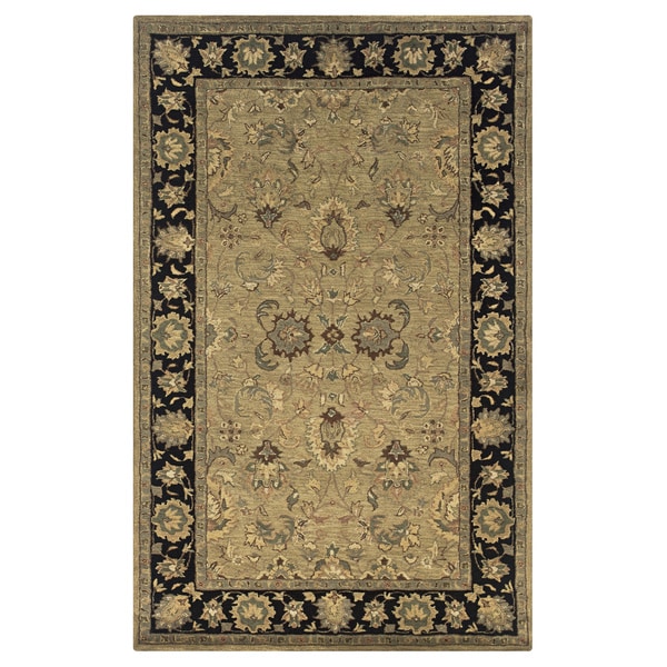 Hand tufted Border New Zealand Wool Beige Rug (9 x 12)