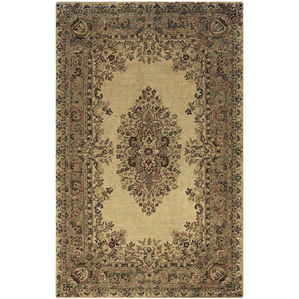 Handtufted Border New Zealand Wool Black/ Beige/ Burgundy Rug (2' x 3