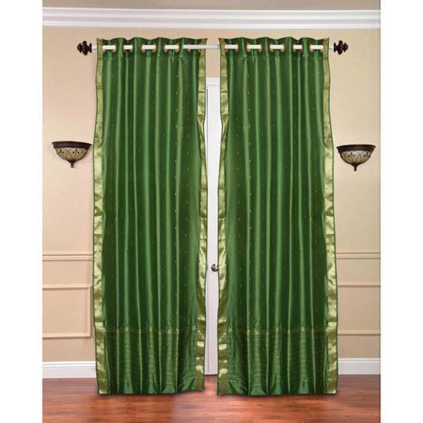 Shop Handmade 84-inch Forest Green Ring Top Sheer Sari Curtain Drape ...