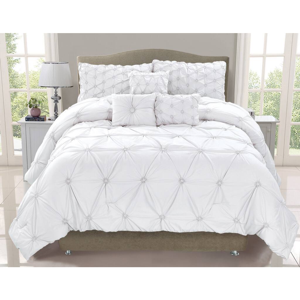 Cosmo White Smocked 6-piece Comforter Set